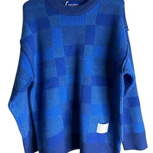 Aelfric Eden Blue and Navy Embroidery Plaid Sweater